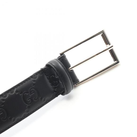 Gucci Men's Square Buckle Belt with GG Pattern, Black Leather, 474313 - Picture 2 of 4